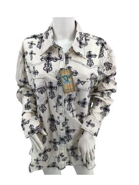 Cowgirl Hardware Shirt Womens Size XL Steel Cross Long Sleeve Print Western NEW